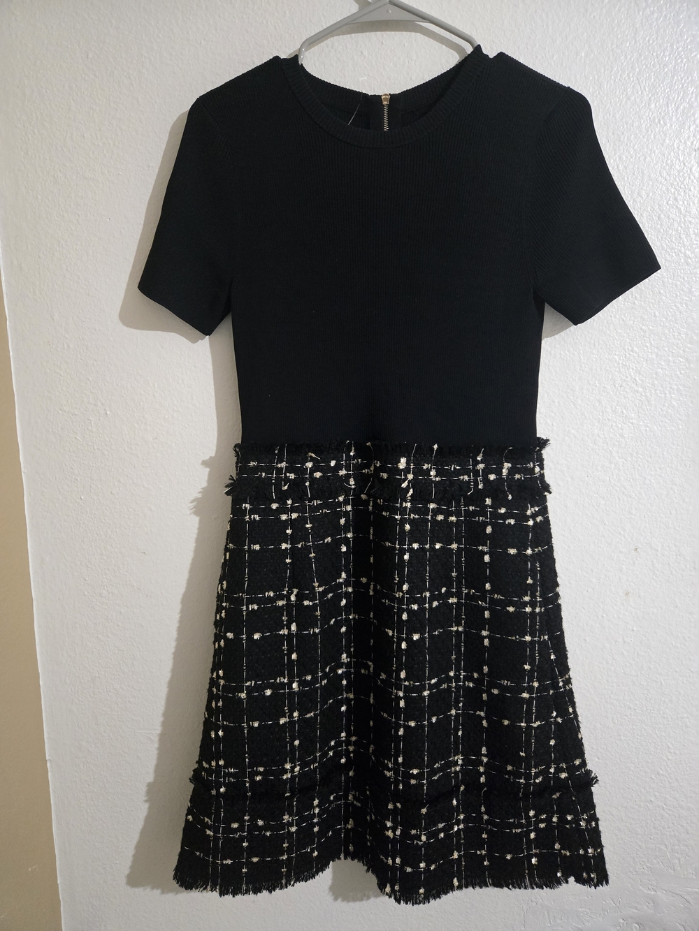 Ted Baker Black Knit Top with Tweed Skirt Dress